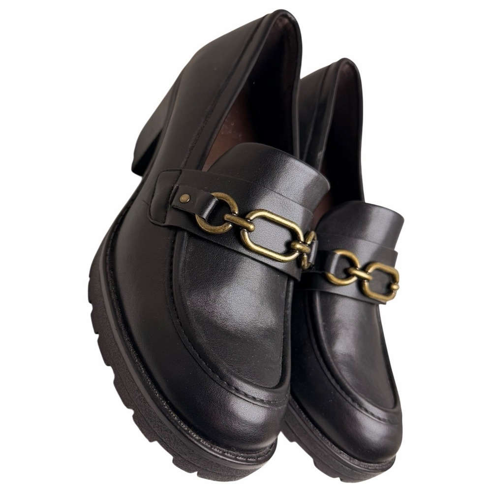 White Mountain Booster Chain Lug Sole Heeled Loafers Black Women's 8.5 - Picture 10 of 11
